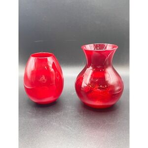Ruby Red Glass Bud Vases Set of 2 Retro Tabletop Accent Décor Romantic Floral